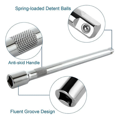 Socket Ratchet Wrench Extension Bar 1/4" 3/8" 1/2" 50/75/100/125/150/250mm Long Bar Steering Sleeve Connecting Rod Accessories