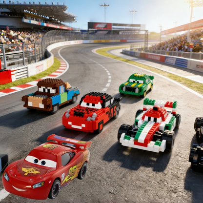 Bloques de Construcción de Carreras de Autos de Disney Pixar Cars 2 3, Lightning McQueen, Race Div, Fritter, Miss Tractor, Frank, Creativo, Regalo de Navidad para Niños