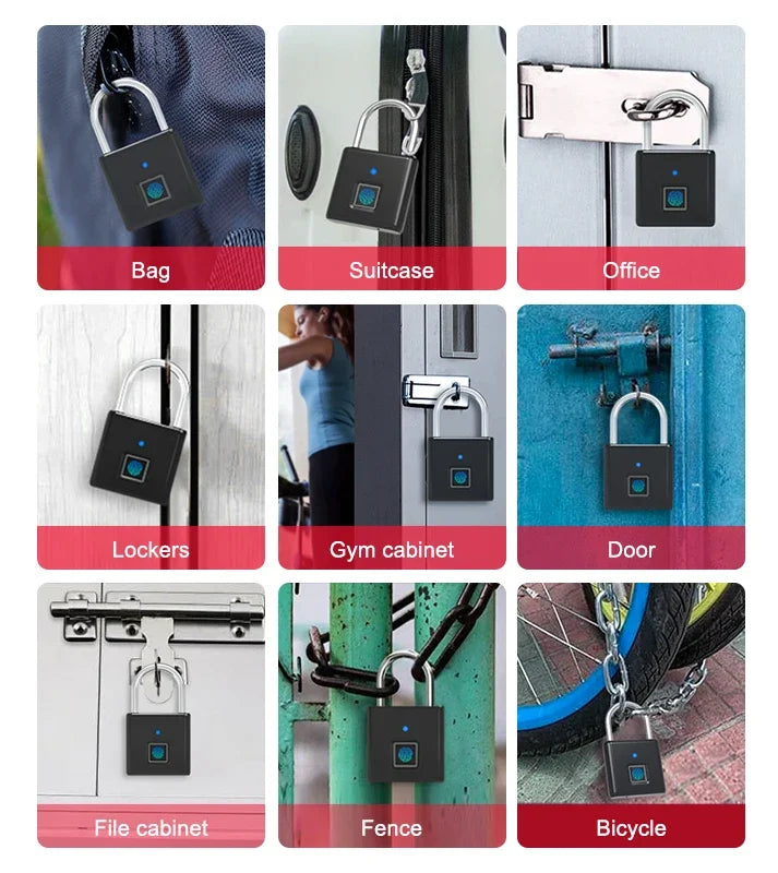 Smart Fingerprint Padlock 0.5s Unlock IP55 Waterproof Type-C Rechargeable for Luggage, Gym, Office, Zinc Alloy Anti-Theft Lock