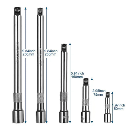 Socket Ratchet Wrench Extension Bar 1/4" 3/8" 1/2" 50/75/100/125/150/250mm Long Bar Steering Sleeve Connecting Rod Accessories