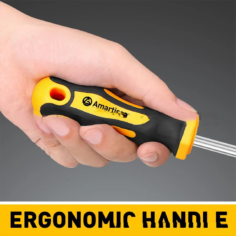 10-piece magnetic screwdriver set features Phillips and flathead tips with professional cushioned grip