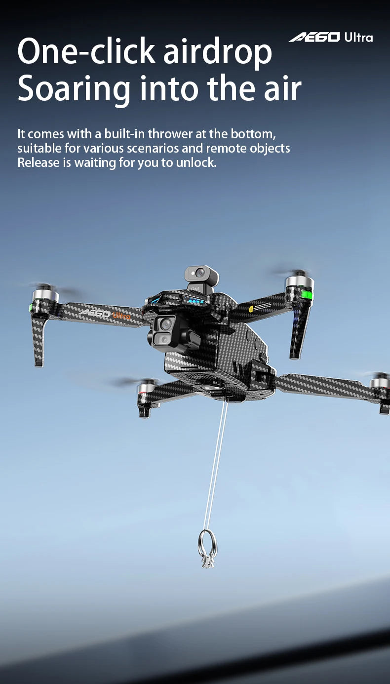 Nuevo Dron AE60 con GPS, Cámara HD Profesional 8K, Gimbal de 3 Ejes sin Escobillas, Evitación de Obstáculos, Pantalla Táctil, Lanzamiento Aéreo, FPV, Drones de Seguridad
