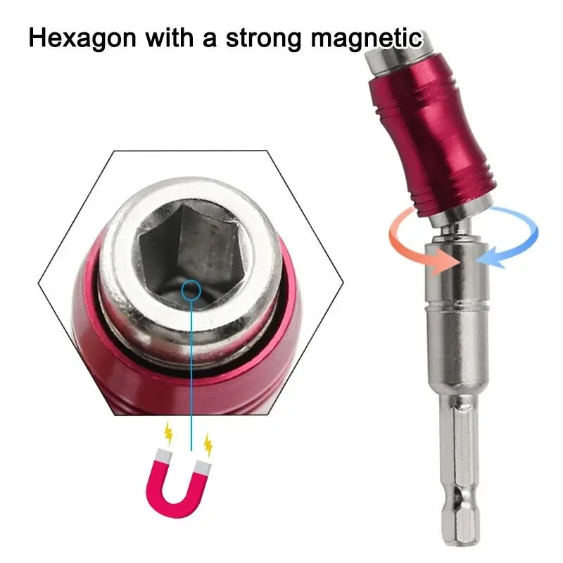 1 ud. Adaptador universal magnético de punta de taladro de tornillo con mango hexagonal curvo rojo para extensión direccional, accesorios para herramientas eléctricas