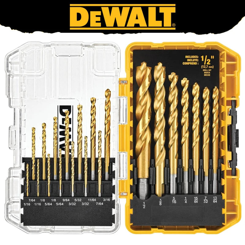 DEWALT Original DW1361 Titanium Twist Drill Bit Set Woodworking Metal HSS High Speed Steel Drill Bits 21-Pc. Tool Attachments