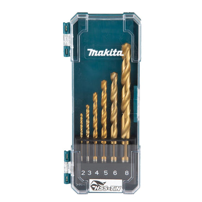 Juego de brocas metálicas Makita D-72833 HSS-Tin 2-8MM 6 piezas, accesorios multifuncionales para herramientas de perforación en espiral con vástago recto