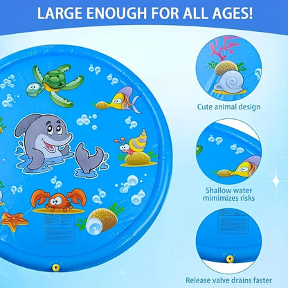 Estera inflable contra salpicaduras de delfines azules de 100 cm: estera duradera para juegos al aire libre a prueba de salpicaduras de PVC con divertido sistema de pulverización de agua, ideal para césped