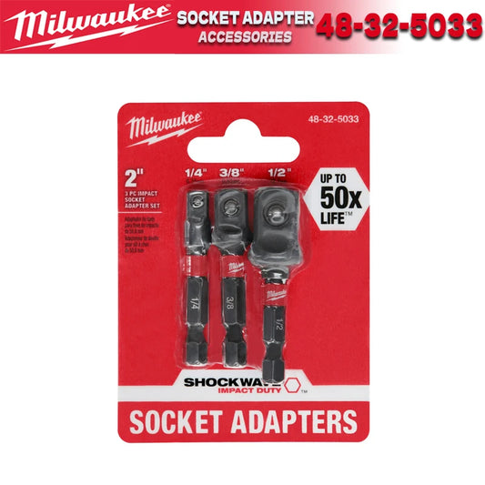MILWAUKEE 48-32-5033 SHOCKWAVE Juego de adaptadores de enchufe de vástago hexagonal de impacto 3 piezas Adaptador de enchufe de impacto Accesorios de herramientas eléctricas