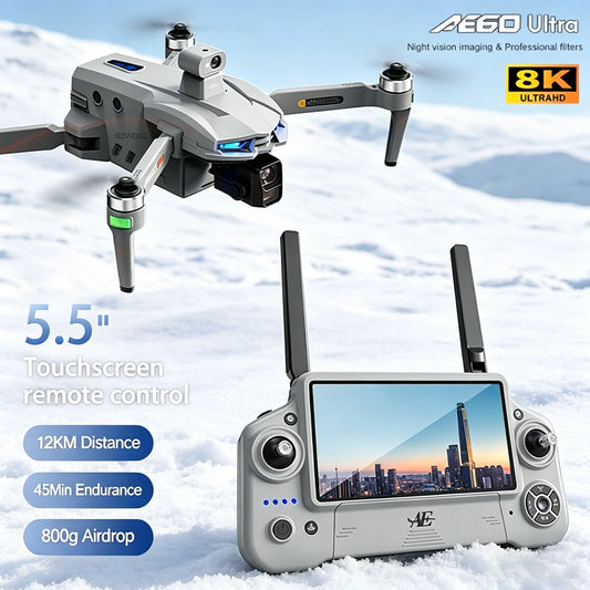 Nuevo Dron AE60 con GPS, Cámara HD Profesional 8K, Gimbal de 3 Ejes sin Escobillas, Evitación de Obstáculos, Pantalla Táctil, Lanzamiento Aéreo, FPV, Drones de Seguridad