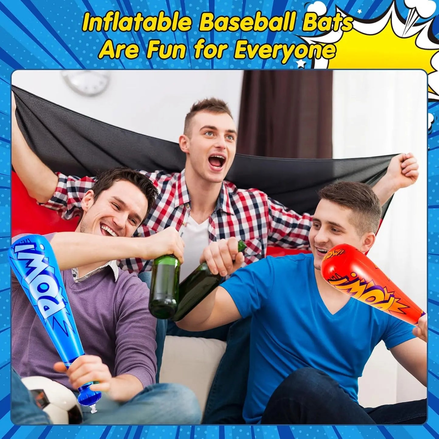 6/12 Uds. De murciélagos de béisbol inflables Pow, murciélagos de juguete inflables de 17 pulgadas para niños, decoración de fiesta de béisbol, recuerdo de juguetes de playa y piscina