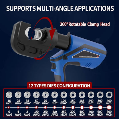 EZ-300 EZ-400 Electric Hydraulic Plier with Battery Handheld Rechargeable Cable Copper Aluminum Terminal Crimping Tool & 12 Sets of Dies