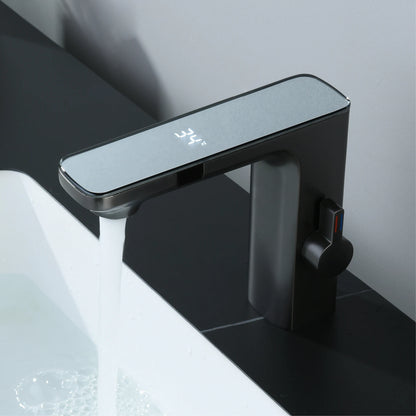 White Intelligent Brass Bathroom Faucet, Induction Design with LED Temperature Display, Single-Hole Single-Handle Hot and Cold Basin Tap
