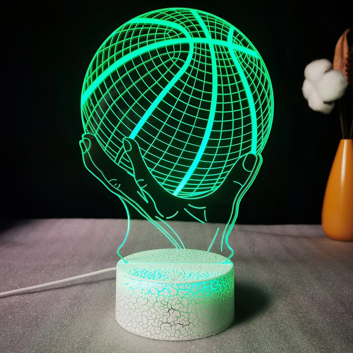 Handheld Basketball 3D LED Acrylic Night Light – Creative Gift, 7-Color Visual Crackle Effect, Desktop Decorative Lamp