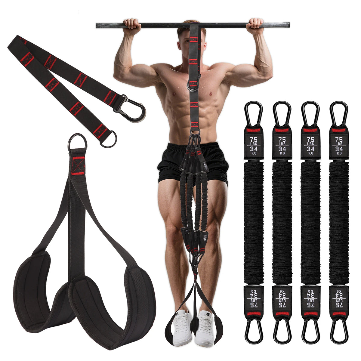 Bandas de asistencia para dominadas de 260 libras, bandas de resistencia para dominadas con soporte para pies, bandas de asistencia para barra de dominadas, equipo de entrenamiento de fuerza, altura ajustable