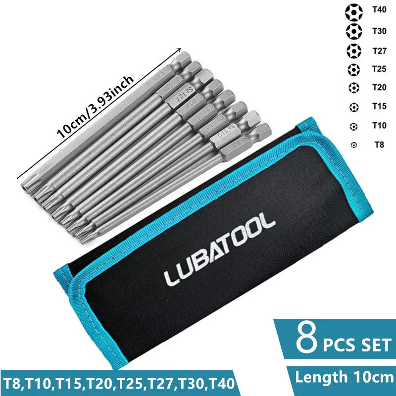 8/11Pcs S2 Torx Screwdriver Bit Set With Bag 1/4'' Shank Hex Wind Drill Head 100mm 150mm Screw Wrench Magnetic Star Hand Tool