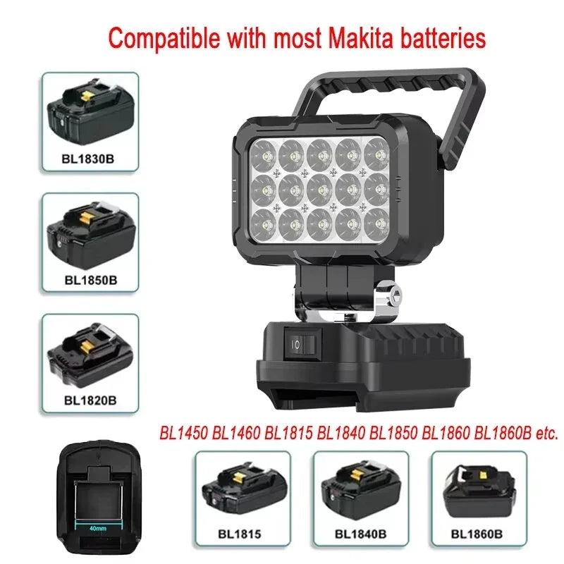 Luz de trabajo LED de 3 pulgadas para batería Makita de 18V/21V BL1830, foco para exteriores, lámpara de emergencia, accesorios para herramientas eléctricas