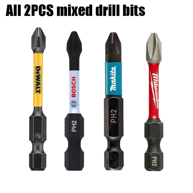 Impact Bits PH2 50/57mm DEWALT Makita BOSCH Milwaukee 2PCS Set Mixed Type HSS Carpentry Drill Durable Power Tool Accessories