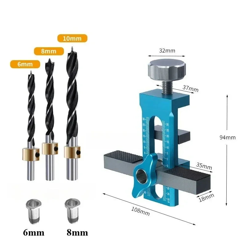 2 in 1 Cabinet Door Installation Positioner, 6/8/10mm Rebounder Punching Mounting Jig for Wardrobe Cabinet Door Panel Installation