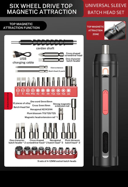Cordless Electric Screwdriver, Rechargeable Power Screwdriver Set, Automatic Home Repair Tool Kit with USB Cable and LED Lights