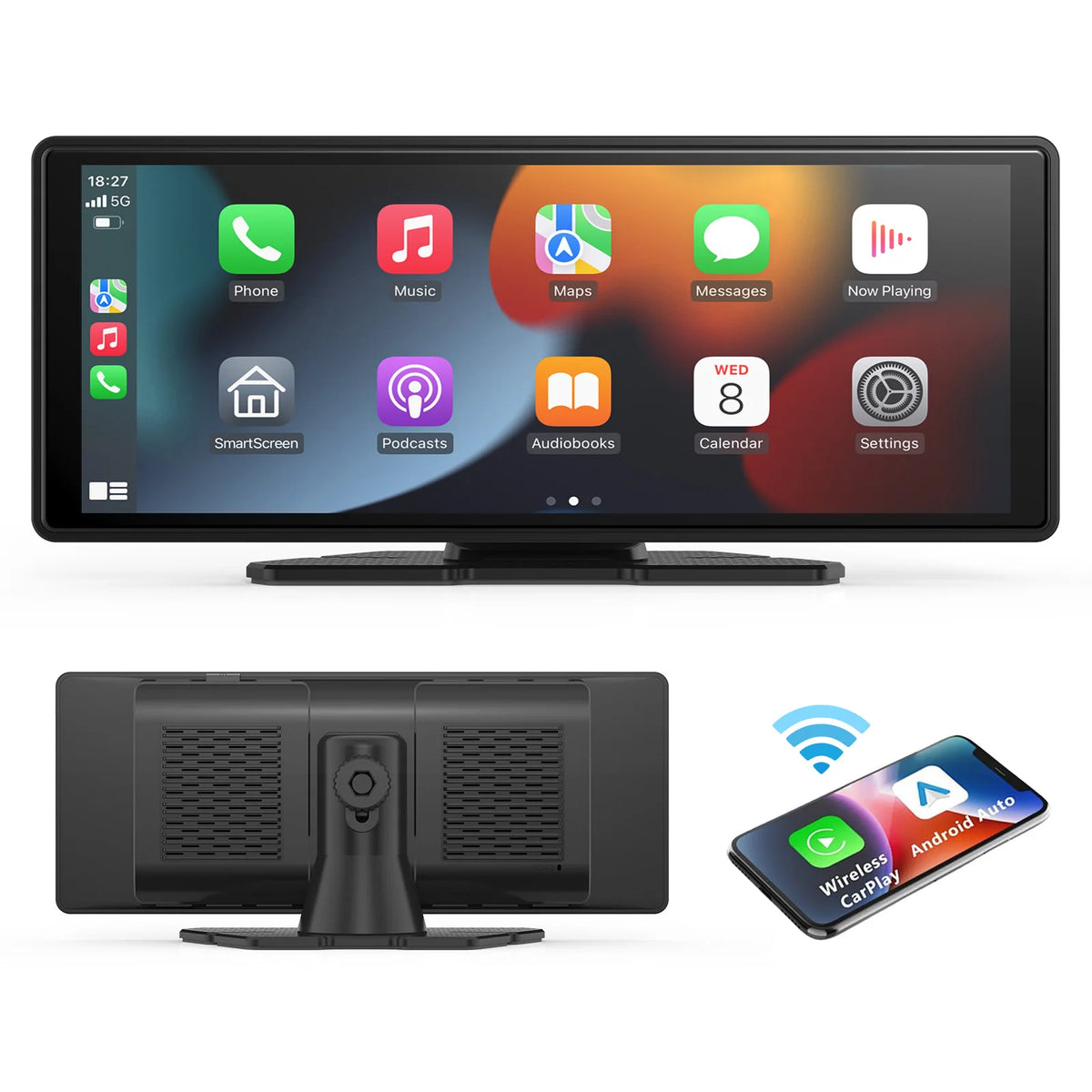 Universal Portable CarPlay Car Screen, Car Radio Multimedia WiFi Video Player, Wireless CarPlay Display for Apple or Android