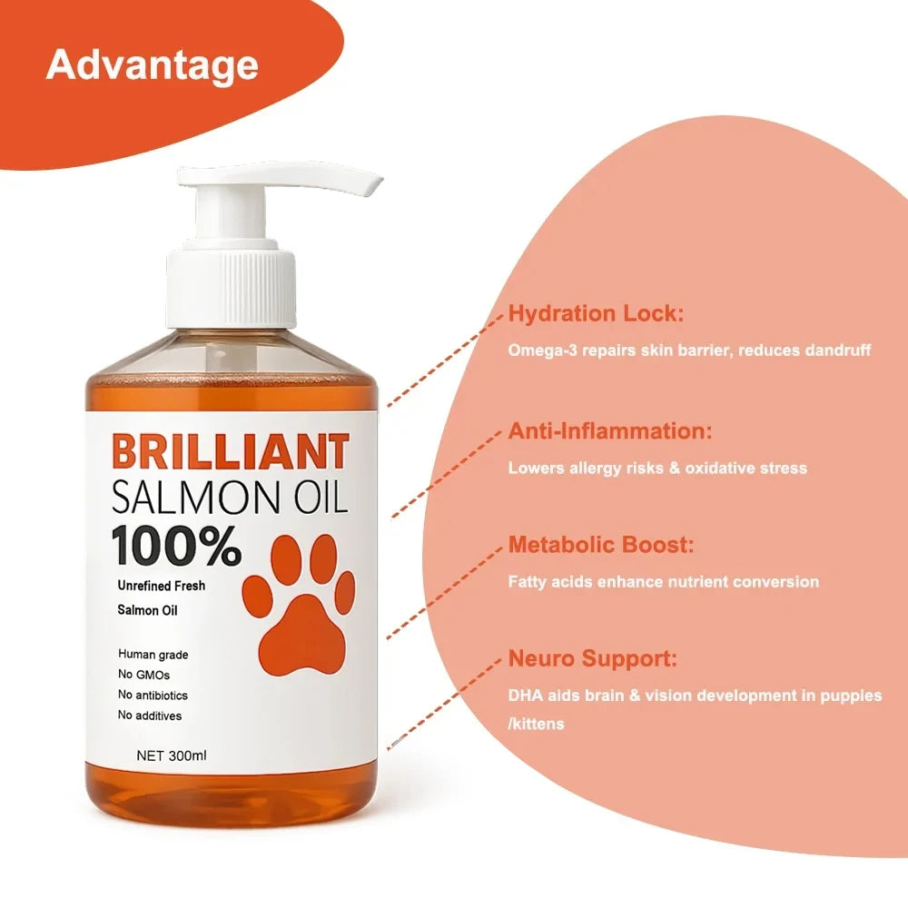 Aceite de Salmón de Grado Humano (500ml, 300ml, 200ml, 100ml) para Perros y Gatos Suplemento de Ácidos Grasos Omega 3 para una Salud y Nutrición Óptimas