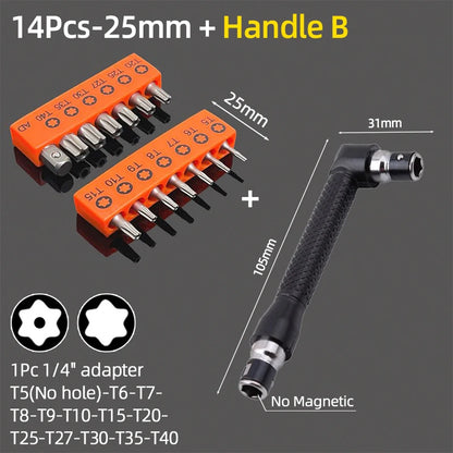 Torx Screwdriver Bit Set Tamper Proof Security Drill Bits 25mm Long Magnetic Flat Head 1/4” Hex Screw Driver Hand Tools T5-T40