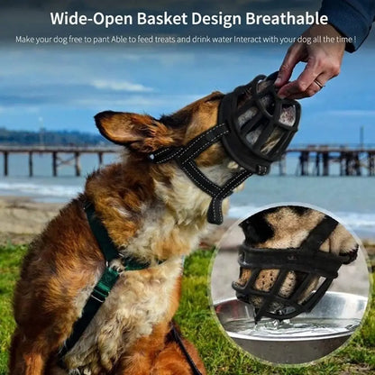 Adjustable Anti-Bite Dog Muzzle with Reflective Strip, Breathable Plastic, Allows Drinking Water