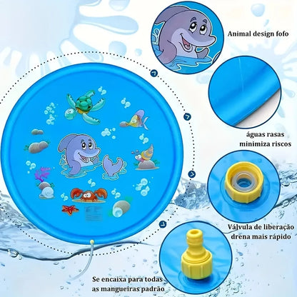 Estera inflable contra salpicaduras de delfines azules de 100 cm: estera duradera para juegos al aire libre a prueba de salpicaduras de PVC con divertido sistema de pulverización de agua, ideal para césped