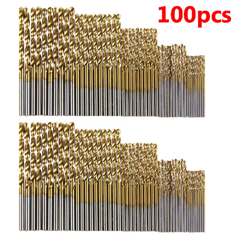 50/100pcs HSS Titanium Coated Twist Drill Bit Set High Speed Steel Metal Drill Bits For Cast Iron Wood High Quality Power Tools
