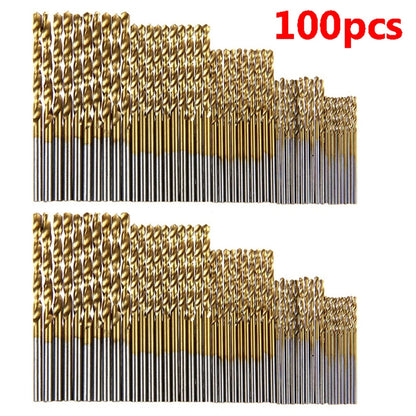 50/100pcs HSS Titanium Coated Twist Drill Bit Set High Speed Steel Metal Drill Bits For Cast Iron Wood High Quality Power Tools