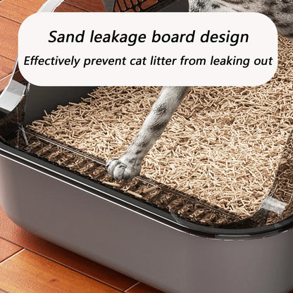 Semi-Enclosed Cat Litter Box Splashproof Kitten Toilet Tray Pet Cleaning Basin with High Sides for Indoor Use