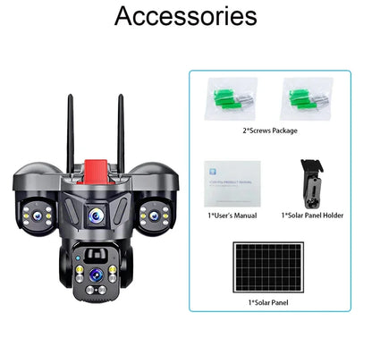 Cámara PTZ con Panel Solar 4G, 8MP, Triple Lente, WiFi para Exteriores, con Tarjeta de Memoria de Alta Velocidad (Cámara de Vigilancia para Seguridad en el Hogar, Opcional)