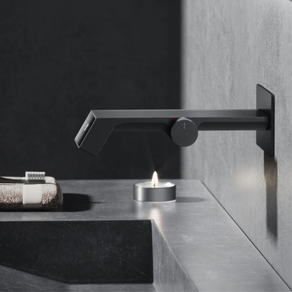 Luxury gun gray brass bathroom faucet LED digital display design, hot and cold water in wall type single handle basin faucet