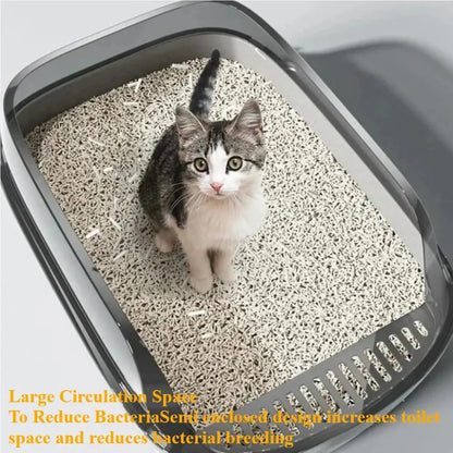 Semi-Enclosed Cat Litter Box Splashproof Kitten Toilet Tray Pet Cleaning Basin with High Sides for Indoor Use