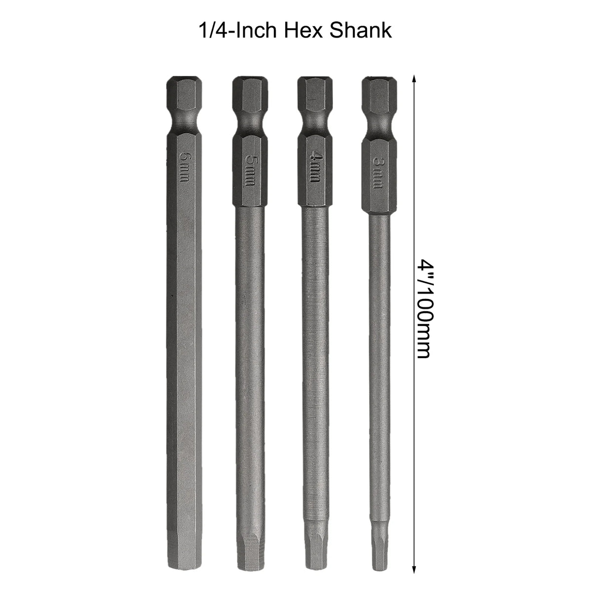 4Pc 1/4inch Hex Shank 100mm Long Screwdriver Bits Set For Torx / Hexagon / Cross / Slotted Hand Tool Alloy Steel