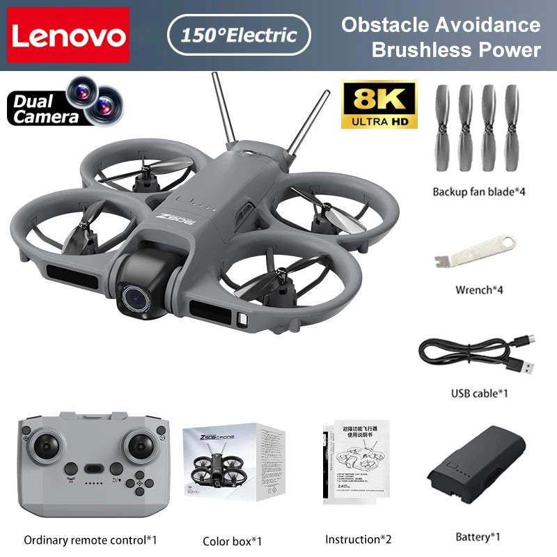 Dron Lenovo Z906 con Cámara Aérea 8K HD, Inteligente, con Sistema Anticolisión, Control Remoto con Pantalla Grande, Plegable, Motor sin Escobillas, GPS