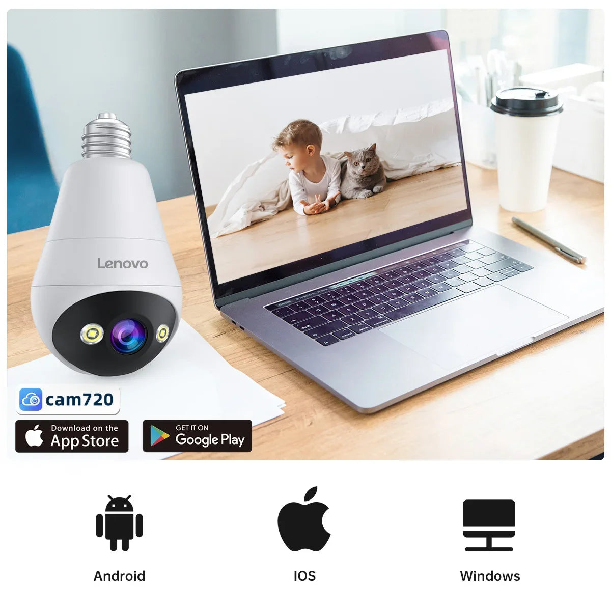 Lenovo 3MP E27 bombilla IP WiFi cámara de videovigilancia interior Color noche AI seguimiento hogar inteligente Monitor de bebé cámara CCTV