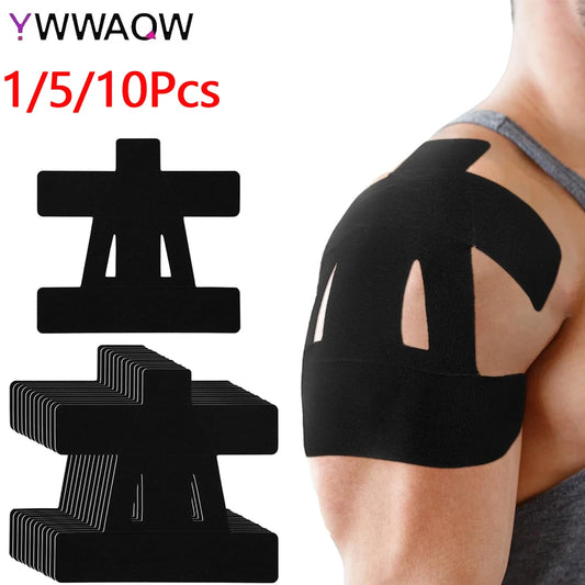 Cinta de kinesiología precortada para soporte y estabilidad de hombros, cinta atlética para aliviar el dolor de hombros, impermeable y elástica, 1/5/10 unidades