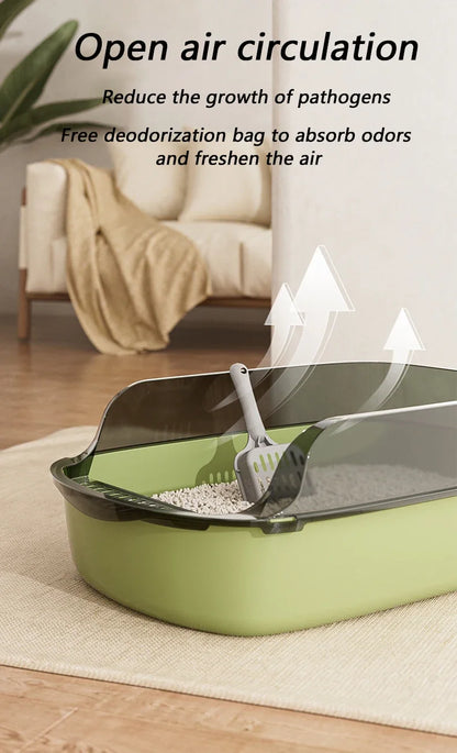 Semi-Enclosed Cat Litter Box Splashproof Kitten Toilet Tray Pet Cleaning Basin with High Sides for Indoor Use