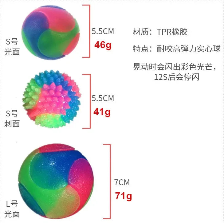Fun Pet Toys Small Dog Flash Ball Dog Toys Ball TPR Three Color Glowing Elastic Ball Dog Training Throwing The Ball Dogball
