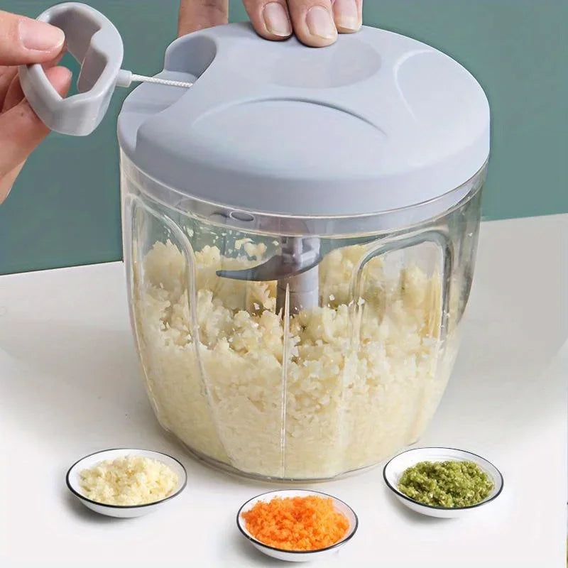 Garlic Mincer Hand Cutter - Hand Pull String Food Processor Vegetable Chopper - for Onion, Ginger, Fruits, Nuts, Dishwasher Safe