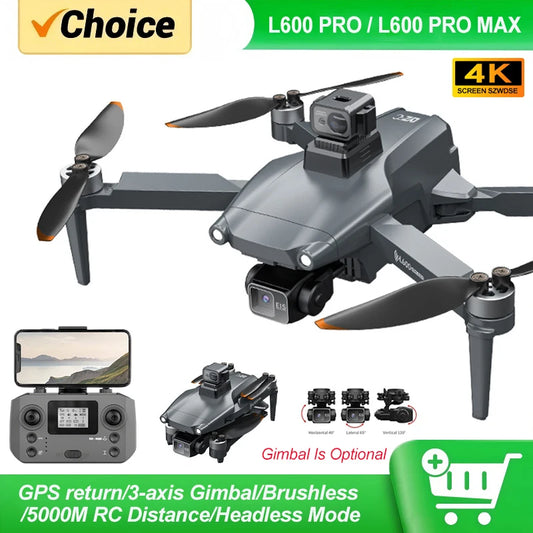 Dron L600 PRO / L600 PRO MAX 4K Profesional HD con Cámaras Duales, Gimbal de 3 Ejes, WIFI 5G, Sin Escobillas, con Evitación de Obstáculos y Seguridad