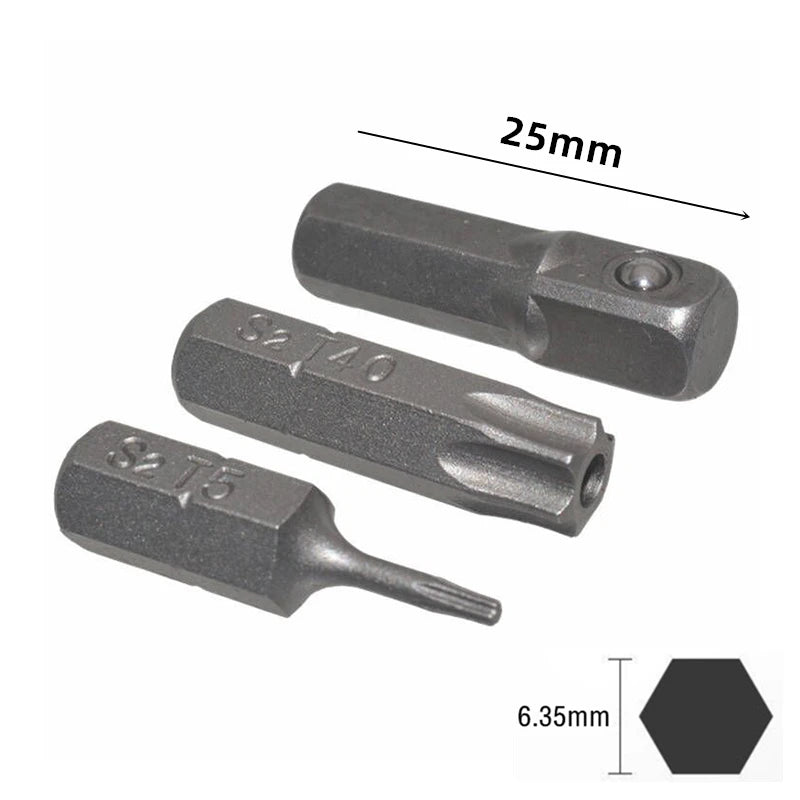 Torx Screwdriver Bit Set Tamper Proof Security Drill Bits 25mm Long Magnetic Flat Head 1/4” Hex Screw Driver Hand Tools T5-T40