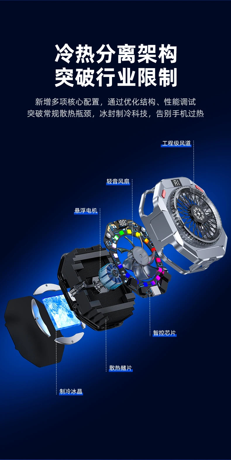 TH28 Pro Semiconductor Phone Cooler 35W Powerful Cooling Smart Temperature Control 5 Adjustable Modes RGB Lights Extreme Cooling
