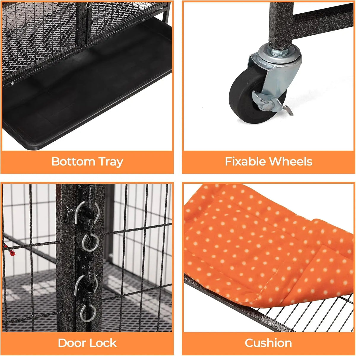 4-Tier Cat Cage Indoor, Large Wire Ferret Cage with Hammock, Ladders, Wheels for Small Pets, Black