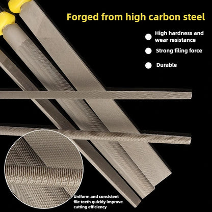 Juego de limas de ajuste de acero de alto carbono para trabajos pesados - Limas de dientes gruesos con mango ergonómico, herramientas para artesanía en metal y bricolaje pesado