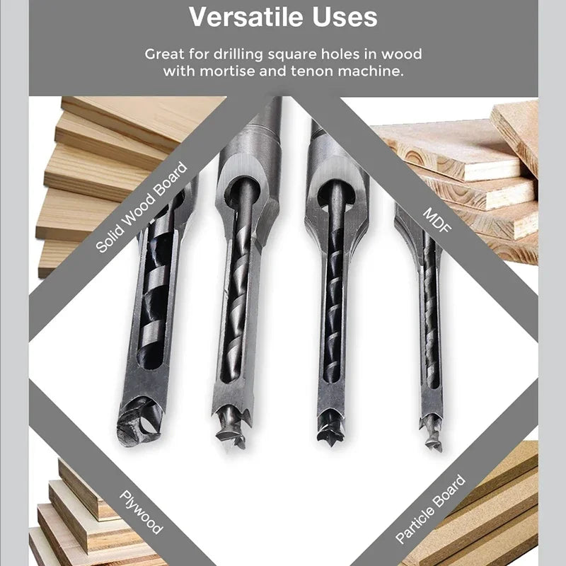 HSS Square Hole Drill Set - Auger Mortising Chisel Bit, Woodworking Drilling Tool, For DIY Furniture 1pc