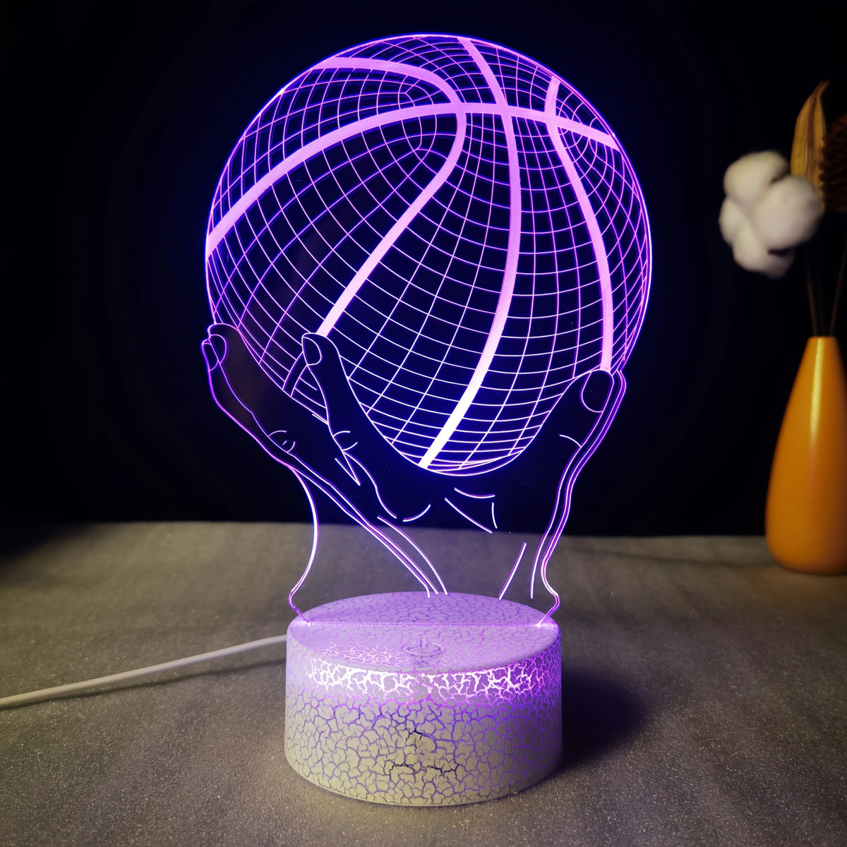Handheld Basketball 3D LED Acrylic Night Light – Creative Gift, 7-Color Visual Crackle Effect, Desktop Decorative Lamp