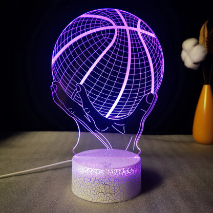 Handheld Basketball 3D LED Acrylic Night Light – Creative Gift, 7-Color Visual Crackle Effect, Desktop Decorative Lamp