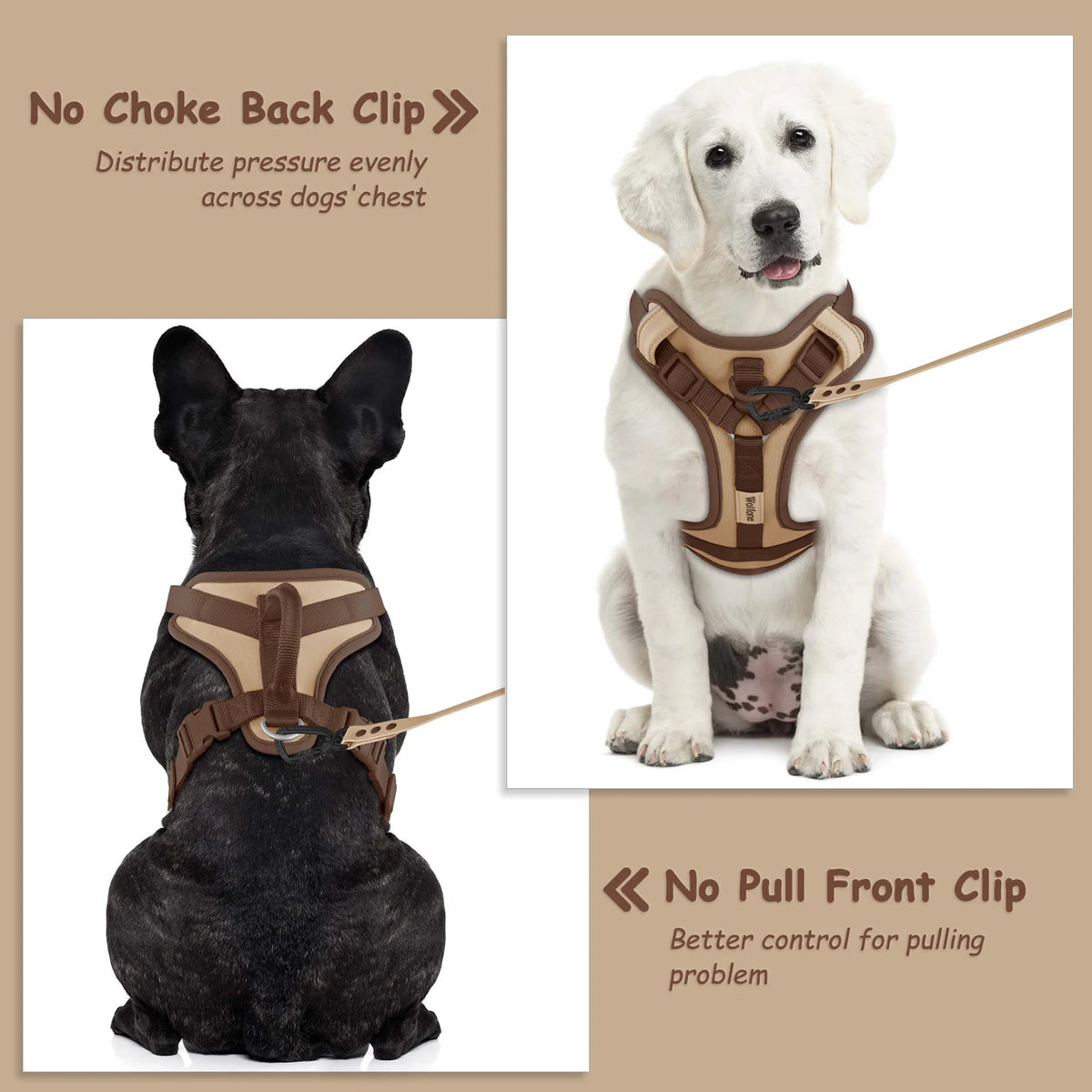 New Chocolate Color Luxury No-Pull Dog Harness for Large and Small Dogs, Adjustable Chest Strap, Personalized Dog Harness