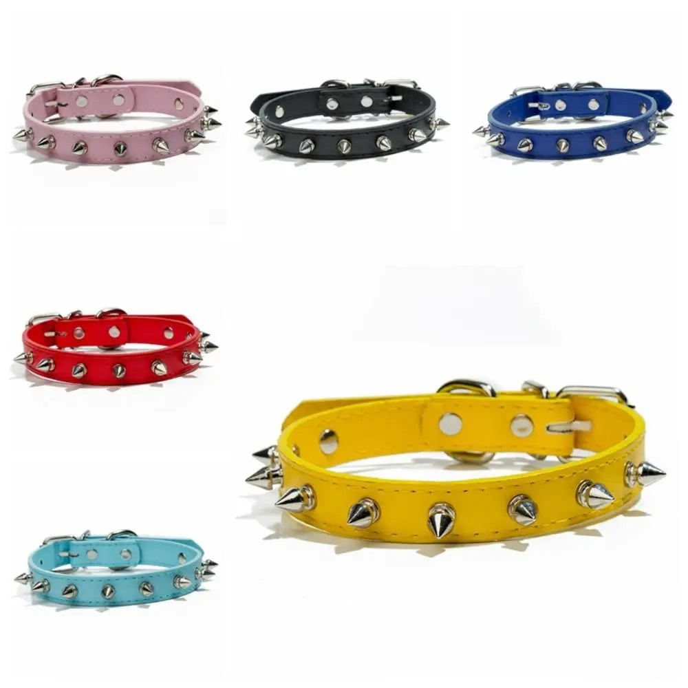 Pet Products Leather Cat Dog Collar Colorful Adjustable Pet Spiked Studded Collars Cool Exquisite Pet Neck Strap Photograph